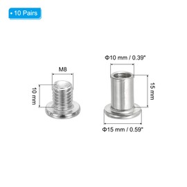 PATIKIL Hex Chicago Screws, 10 Set Binding Screw Posts M8 x 15 mm Connecting Hex Drive Socket Cap Bolt Nuts for Scrapbook Leather Belt Album Photo Furniture Repair, Silver