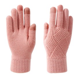 Cadimus Women's Winter Touchscreen Gloves, Thickened Winter Gloves, Double Layer Touchscreen Knitted Gloves for Winter, Thickened with Velvet, Keep Warm While Driving, pink