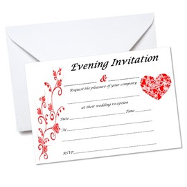 Pack of 10 Red Evening Wedding Invitations with envelopes.