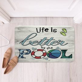 Swimming Pool Print Shaggy Absorbent Floor Mat Sports Theme Non Slip Bath Mat Summer Sports Microfiber Bathroom Rugs for Microfiber Vintage Wooden Bathroom Floor Indoor Doormat Room Decor 20"x32"