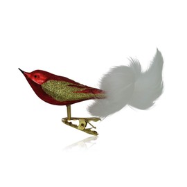 Lauschaer Glas Christmas Tree Decoration Bird with Feather Tail Red Matt Christmas Tree Decoration Mouth-Blown Hand-Decorated