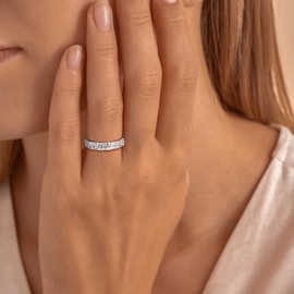 RANDES 925 Sterling Silver Wedding Bands Cubic Zirconia CZ Rings for Women Emerald Cut Eternity Band Lab Diamond Ring Size 8