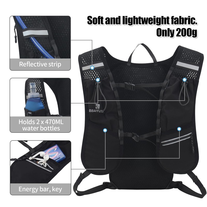 BBAIYULE® Hydration Backpack with Optional Hydration Bladder, BPA-Free, Running Backpack,