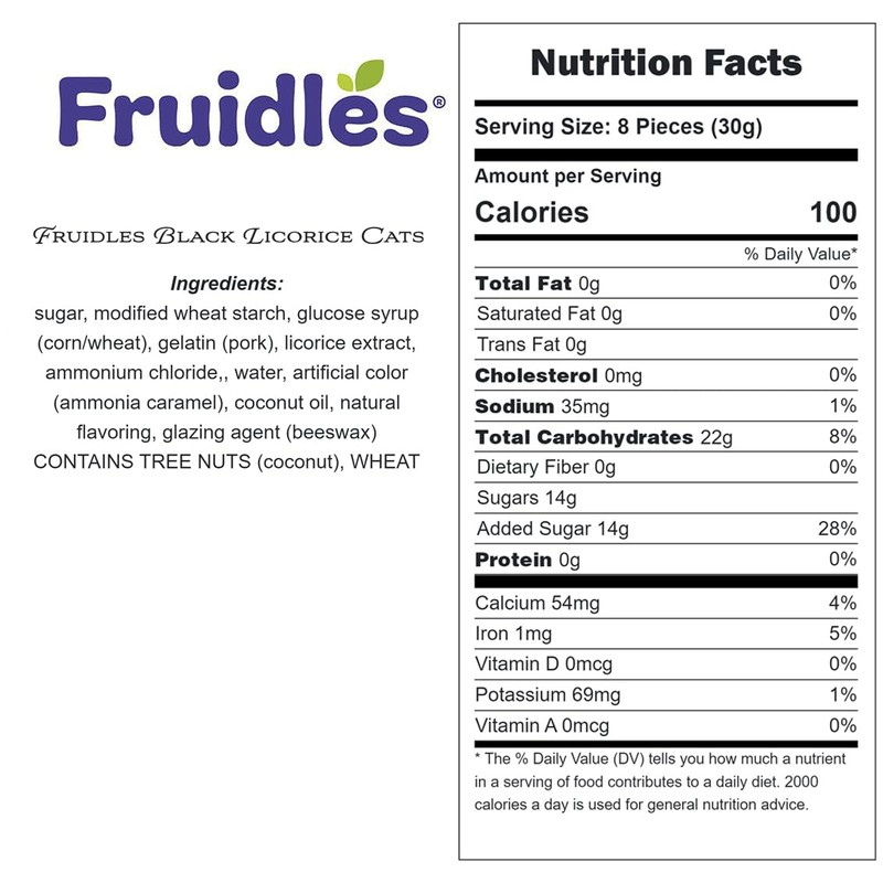 Fruidles Black Licorice Cats, Dutch Licorice Candy Gummies (8oz)