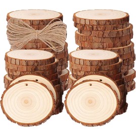 50 Pcs Natural Wood Slices, BetterJonny 4-5cm Unfinished Predrilled Round Wooden Circles with Hole Wood Discs for Christmas Ornaments DIY Crafts Decoration