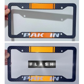Unbranded Reflective Orange Pak In Metal Carbon Fiber Look License Plate Frame