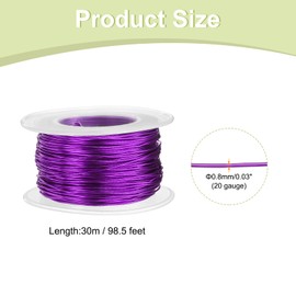 sourcing map 20 Gauge Aluminum Craft Wire 0.8mm 98.5ft Flexible Bendable Anodized Metal Jewelry Sculpting Wire for Jewelry Making Modelling Craft DIY, Purple
