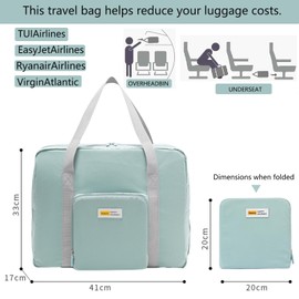 Easyjet Cabin Bag 45x36x20 Underseat Foldable Travel Duffel Bag Holdall Tote Carry on Luggage for Women and Men 30L (Green)