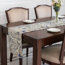 Mika Home Paisley Table Runner for Home Decor 13X90 Inches Blue Brown Seasonal Dining Table Decoration for Home