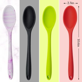 4 Pcs Silicone Spoons for Cooking, 10.6'' Large Mixing Spoon for Cooking Heat Resistant Basting Spoon Serving Spoon, Non Stick Kitchen Utensil Spoons Set for Stirring, Mixing and Serving