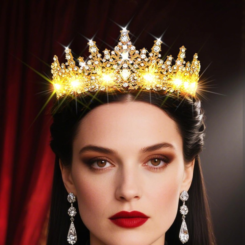 Urieo Light up Queen Crown LED Rhinestone Tiaras with Comb