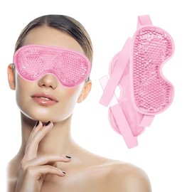 Antifaz de Gel para Ojos Reutilizable, Compresas de Gel Frio Caliente con Respaldo de Felpa Suave, Mascara para Ojos para Ojos Hinchados/Ojeras/Migraña/Alivio del Estrés,Antifaz Dormir Gel - Rosa