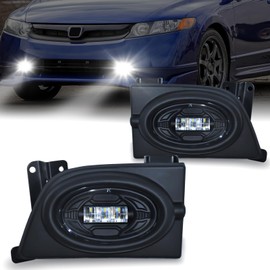 OKSIWA LED Fog Lights Fit for 2006 2007 2008 Honda Civic 4-Door Sedan,1 Pair Driving Fog Lamps, Front Bumper Fog Lamps Replacement with Wiring Harness,Clear Lens (2006-2008, LED)