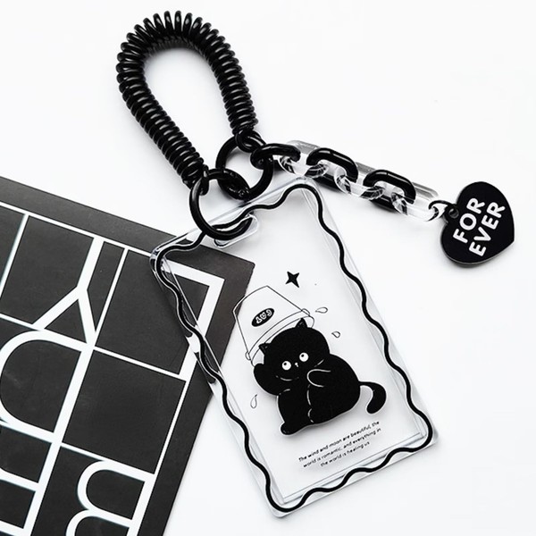 RUNRAYAY Acrylic Kpop Photocard Holder, Keychain Clear Black Cat ID
