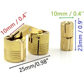 MIAO JIN 6Pcs 10mm Brass Barrel Hinges Hidden Invisible Cabinet Furniture Hinges Concealed 180 Degree Opening Angle