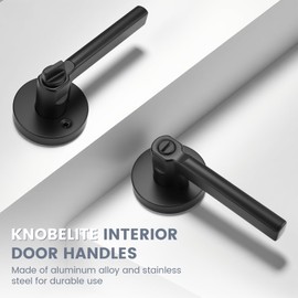 knobelite 1 Pack Black Interior Door Handle with Lock,Privacy Door Lever for Bedroom or Bathroom,Keyless Round Door Lock Interior for Left and Right Hand Reversible