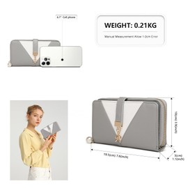 Miss Lulu Women's Wallet Purse Elegant V-Look PU Leather with Zipper and Card Holder - Unique Wallet in Tri-Colour Blocking- Ladies Bag for Spring and Summer