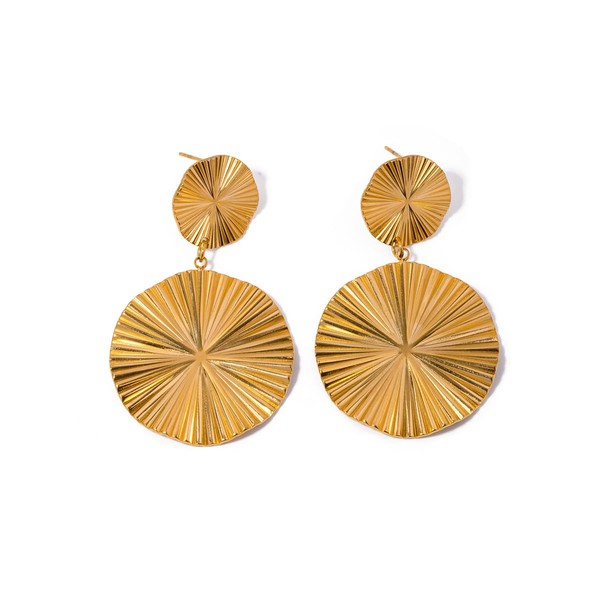 Generic Gold Dangle Earrings for Women, Retro Disc Drop, Round,