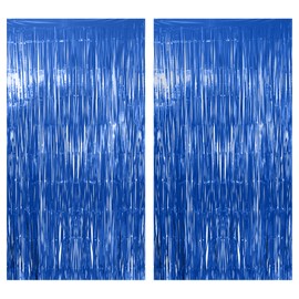 JOZMMZEOOA Tinsel Curtain, 2 Pieces Party Glitter Curtain, 1 m x 2 m, Tinsel Fringe Curtain, Disco Decoration, Glitter Curtain, Foils, Fringe Background, for Wedding, Birthday Party, Christmas (Blue)