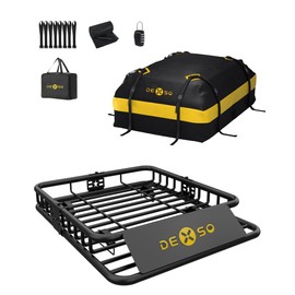 51" x 36" Universal Roof Rack Carrier Basket, 200 Lbs Capacity Car Cargo Rack with 15 Cubic Feet (44" x 34" x 17") Waterproof Cargo Carrier Bag, for Suvs, Trucks, Vehiclesor Suvs, Trucks, Vehicles