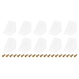 uxcell 10Pcs 90 Degree Plastic Corner Braces with Cover Cap, 17.2x21x21mm Nylon Shelf Right Angle Brackets with Screws for Cabinets, Cupboards (White)