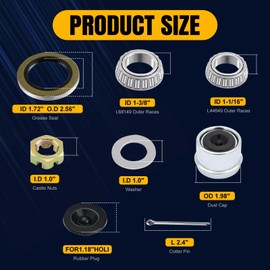 Shliyitx 2 Sets 3500 LB Boat Trailer Axle Bearing Kits, L68149 L44649 Bearing Kits, 171255TB Grease Seals, Spindle Nuts, 1.98" Trailer Dust Caps and Rubber Plugs, Cotter Pins, Washers for #84 Spindle