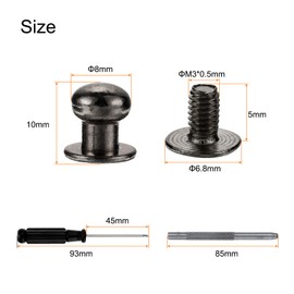 HARFINGTON 30 Sets Round Head Button Studs Screw 8mm Alloy Leather Rivets with Hollow Punch Screwdriver for Repair and Decorate Fabric Clothing Shoes Bags DIY, Black