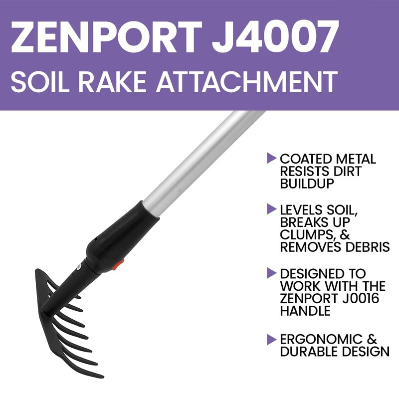Zenport J4007 Soil Rake Attachment, Garden Multi Tool, Black