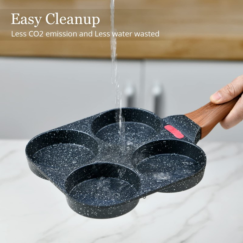 4-Cup Egg Pan Nonstick for Breakfast Brunch, Pancake Pan with