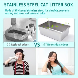EGMEHOAD Stainless Steel Cat Litter Box Medium, Metal Litter Box-Stainless Steel for Cat/Kitty/Rabbits 17" L x 13.8" W x 6" H，Metal Cats Toilet Kitten,No Smell, Non Stick, Easy Clean.