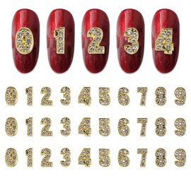 WOKOTO 30pcs Gold Number Nail Charms (0-9) 3D Nail Art Charms for Acrylic Nails