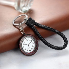 JewelryWe Lobster Watch Pocket Watch with Key Ring, Unique Leather Cord Chain, Carabiner Watch, Analogue Quartz Key Ring, Key Ring Watch for Doctors, Nurses, Paramedics, Chefs, Set of 2, Festive
