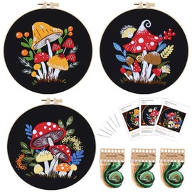 Traziewell Embroidery Kit for Beginners Mushrooms Cross Stitch Kits 3 Sets Embroidery Starter Kit with Patterns and Instructions Cross Stitch Set for DIY Adult Embroidery Hoops Needles Threads 2007