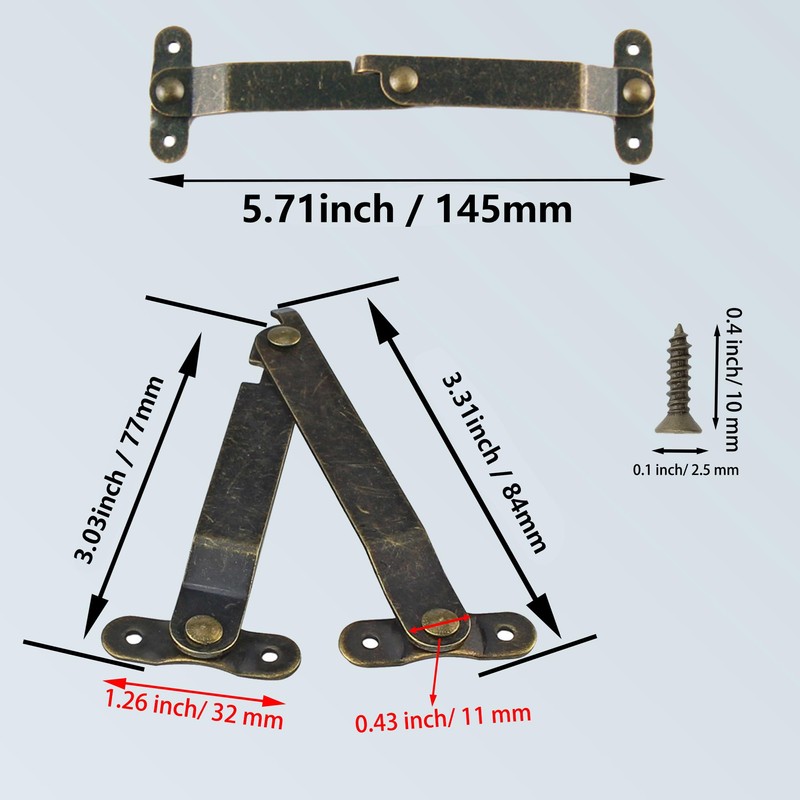 Adyoney 4 Pcs Medium Antique Brass Lid Folding Support Hinges