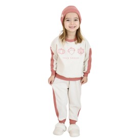 Miababy Cozy Embroidery Printed 3-Piece Tracksuit Set with Beret Gift for Baby & Child, 6 Colour Options (Ecru, 2-3 Years)
