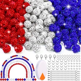 Dowarm 255PCS 10mm Round Rhinestone Beads for Baseball Necklace, Bracelet, DIY Jewelry Making, Crafts, White|Red|Blue