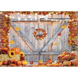 LTLYH 7x5ft Fall Thanksgiving Photography Backdrop Autumn Pumpkin Harvest Barn Background Autumn Haystack Decoration Supplies Rustic Wood Wall Photo Props Background