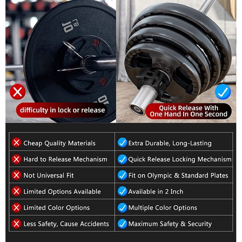 Olympic Barbell Clamps Bar Clips(Professional Grade): Quick Release Barbell Collars