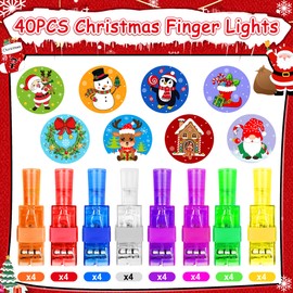 HALOGATE Christmas Party Favors for Kids, 40 Pcs Finger Lights Christmas Goodie Bag Stuffers, LED Finger Lights Bulk Stocking Stuffers Non Candy Gifts Classroom Prizes for Kids Xmas Party Supplies