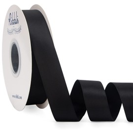 Ribbli Black Satin Ribbon Double Faced Satin 1 inch x Continuous 50 Yards-Black Ribbon for Gift Wrapping Crafts Wedding Decoration Bows Bouquet Floral Arrangement