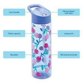 Smash Water Bottle with Straw 700ml Blue Cherry