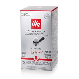 Illy Coffee E.S.E. Pods, 100% Arabica Bean Signature Italian Blend, Classico Lungo Medium Roast, 18 Count, Single Pack