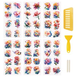 WANDIC 6 Sheets Scratch Stickers Waterproof Stickers Watercolour Theme Decals Furniture Craft Decals for DIY Scrapbooking