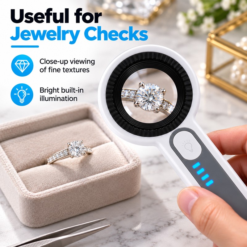 60X LED Magnifying Glass with UV Light, USB-C Rechargeable Handheld