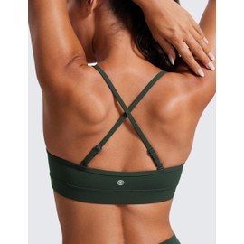 CRZ YOGA Butterluxe Women's V-Neck Sports Bra Padded Without Underwire Yoga Bra Adjustable Spaghetti Straps Workout Crop Tops, Legend Green, 44
