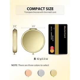 Getinbulk Compact Mirror for Purse, Double-Sided 1X/2X Magnifying Metal Pocket Makeup Mirrors(Round,Gold)