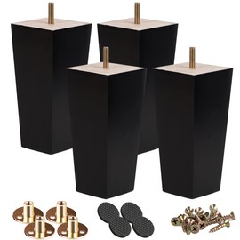 Btowin 8 inch Solid Wood Furniture Legs, 4Pcs Mid-Century Modern Wooden Pyramid Replacement Feet with Threaded 5/16'' Hanger Bolts & Mounting Plate & Screws for Sofa Couch Chair Recliner