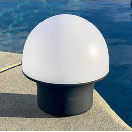 Brightech Portobello LED Table Lamp - Small Dimmable Bedside Lamp for Living Room, Bedroom, Side Tables - Modern Rechargeable Mushroom Light for Desk, Nightstand with Dome Lamp Shade - Black