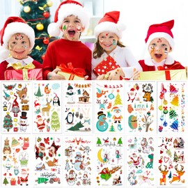 Children's Christmas Tattoo Jusduit Unicorn Santa Elk Snowflake Tattoos Set, Temporary Tattoos Children's Stickers Merry Christmas for Girls Boys Children's Birthday Party Bag Party