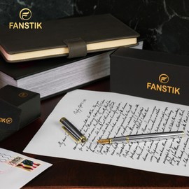 FANSTIK, Luxury Silver & Gold Fountain pens (MADE IN USA) Fancy Pen, Real 24K Gold Plating, Best Fountain Pen Gift Set for Men and Women, Professional Executive Gift Set (Lux Fountain S-G)